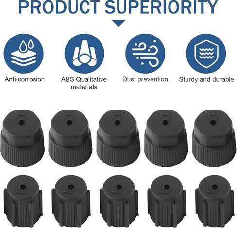 10 PCS A/C Charge Port Caps Valve Cores, 13mm & 16mm Multi-Size Low/High Pressure Cap, Good Sealing Air Conditioning Service Valve Fitting Cap, Universal Replacement Part for Cars (Black) in Saudi Arabia