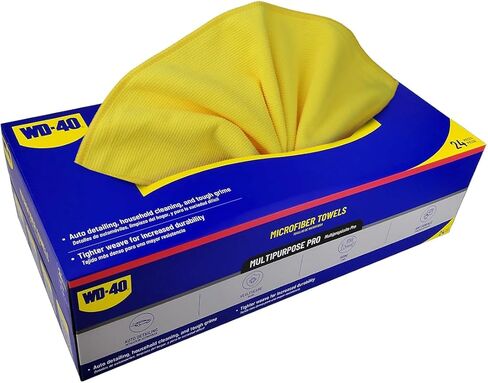 مناشف ستوكات لتفصيل السيارة من WD-40 - أقمشة تنظيف متعددة الأغراض للمحترفين للعناية التلقائية، والتجفيف، وخالية من الخطوط، وخالية من الوبر، وماصة، وزجاجية، ومناشف مطبخ من الألياف الدقيقة باللون الأصفر - 16 × 16، 24 عبوة in Kuwait