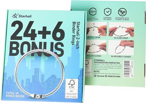 حلقات مجلد مقاس 5 سم: عبوة منظمة مكونة من 30 قطعة - صندوق معتمد من مجلس رعاية الغابات (FSC) مزود بفتحات ورقية فردية تمنع التشابك والخدوش، حلقات كتب معدنية عالية التحمل لبطاقات الفهرسة in Kuwait