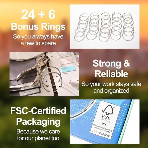 حلقات مجلد مقاس 5 سم: عبوة منظمة مكونة من 30 قطعة - صندوق معتمد من مجلس رعاية الغابات (FSC) مزود بفتحات ورقية فردية تمنع التشابك والخدوش، حلقات كتب معدنية عالية التحمل لبطاقات الفهرسة in Kuwait