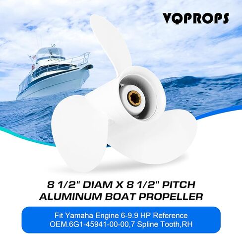 VQPROPs OEM Upgrade 7 1/2 x 7 (9 Spline Tooth) Aluminum Boat Outboard Propeller fit Yamaha Engines 4-6HP OEM Parts No.6E0-45943-01-EL,RH in Kuwait