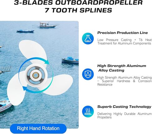 VQPROPs OEM Upgrade 7 1/2 x 7 (9 Spline Tooth) Aluminum Boat Outboard Propeller fit Yamaha Engines 4-6HP OEM Parts No.6E0-45943-01-EL,RH in Kuwait