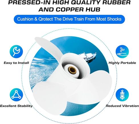 VQPROPs OEM Upgrade 7 1/2 x 7 (9 Spline Tooth) Aluminum Boat Outboard Propeller fit Yamaha Engines 4-6HP OEM Parts No.6E0-45943-01-EL,RH in Kuwait