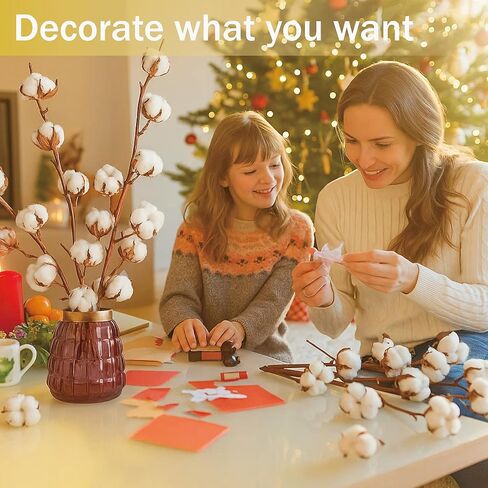 10 عبوات من سيقان القطن الطبيعي المجفف - زهور قطنية حقيقية مقاس 15 بوصة مع 20 كرة، حزمة فروع ديكور مزرعة ريفية لحشو المزهرية DIY وقطعة الزفاف المركزية، عيد الميلاد، الهالوين in Kuwait