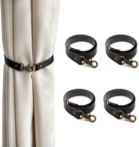 Leather Curtain Tiebacks, 4Pcs Leather Curtain Buckle Holdbacks Classic No-Drilling Ties Rope for Home Offic Living Room Bedroom Cafe Decorative (Brown) in Kuwait