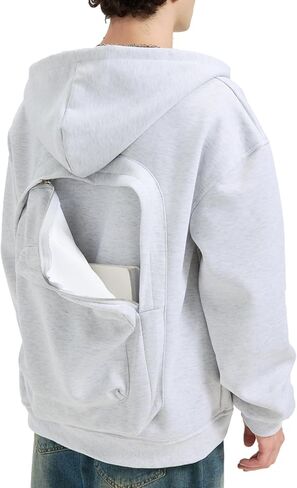 Novelty Zip Up Men's Hoodie with Backpack Casual Sweatshirt for Women Solid Color Unisex Hooded Jacket in Saudi Arabia