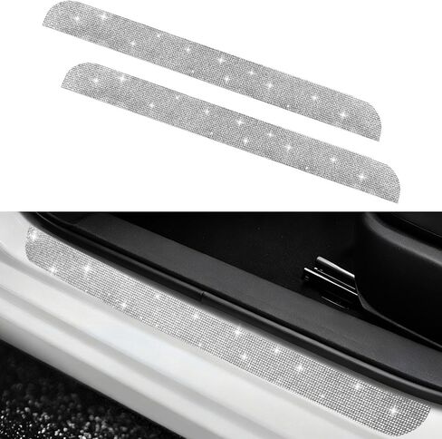 NETEPEM Bling عتبة باب السيارة حامي 2PCS باب السيارة حافة الحرس أحجار الراين عتبة الباب حماية 23.62x1.96 بوصة المضادة للخدش الشريط ملصق العالمي بلينغ اكسسوارات السيارات (فضية) in Kuwait
