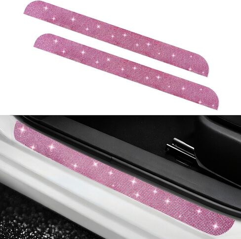 NETEPEM Bling عتبة باب السيارة حامي 2PCS باب السيارة حافة الحرس أحجار الراين عتبة الباب حماية 23.62x1.96 بوصة المضادة للخدش الشريط ملصق العالمي بلينغ اكسسوارات السيارات (فضية) in Kuwait