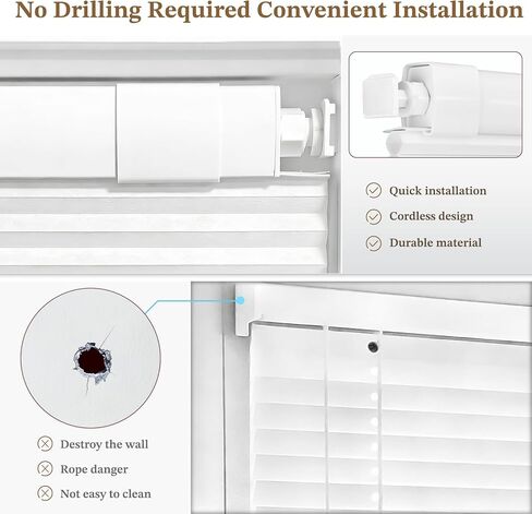 Cordless Cellular Shades, No Drill Light Filtering Honeycomb Blinds for Indoor Windows, Easy Install Spring Rod Inside Mount Window Coverings for Bathroom, Bedroom（White,19" W x 36" H） in Saudi Arabia