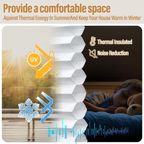 Cordless Cellular Shades, No Drill Light Filtering Honeycomb Blinds for Indoor Windows, Easy Install Spring Rod Inside Mount Window Coverings for Bathroom, Bedroom（White,19" W x 36" H） in Saudi Arabia