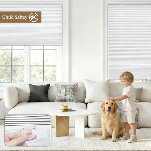 Cordless Cellular Shades, No Drill Light Filtering Honeycomb Blinds for Indoor Windows, Easy Install Spring Rod Inside Mount Window Coverings for Bathroom, Bedroom（White,19" W x 36" H） in Saudi Arabia