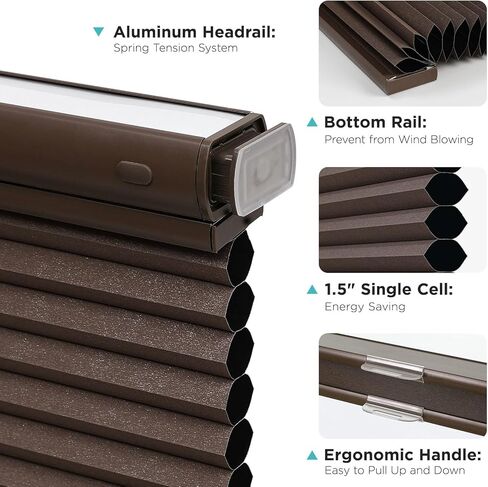 Joydeco No Tools No Drill Blinds for Indoor Windows, Cordless Window Blinds Cellular Shades Top Down Bottom Up Blackout Honeycomb Blinds Thermal Insulated Noise Reduction (White, 72" W x 96" H) in Saudi Arabia