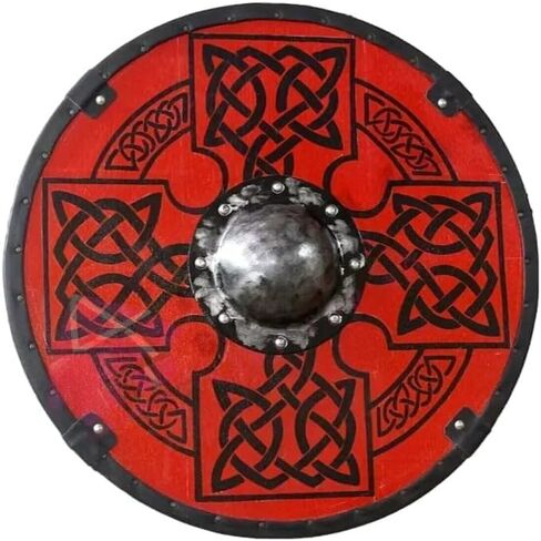 24'' Viking Shield Handcrafted Norse Medieval Wooden Shield with Celtic Carvings Historical Replica for Cosplay, LARP, Reenactment and Wall Decor in Saudi Arabia