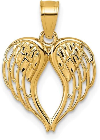 Jewelry Affairs 14k Yellow Gold Angel Wings Heart Pendant, 19x13mm in Saudi Arabia