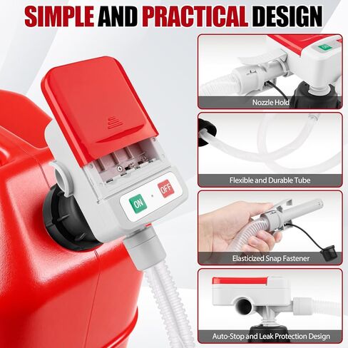 مضخة نقل الوقود ذات الإيقاف التلقائي، مضخة غاز محمولة تعمل بالبطارية/USB، تدفق 3.2GPM، خرطوم 51 بوصة و4 محولات للبنزين والديزل والزيت in Kuwait