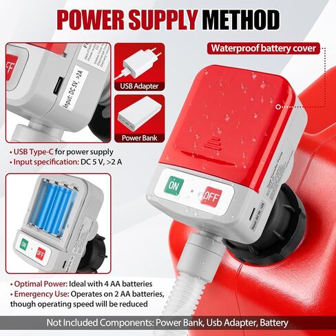 مضخة نقل الوقود ذات الإيقاف التلقائي، مضخة غاز محمولة تعمل بالبطارية/USB، تدفق 3.2GPM، خرطوم 51 بوصة و4 محولات للبنزين والديزل والزيت in Kuwait