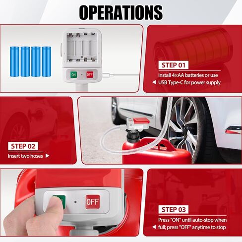 مضخة نقل الوقود ذات الإيقاف التلقائي، مضخة غاز محمولة تعمل بالبطارية/USB، تدفق 3.2GPM، خرطوم 51 بوصة و4 محولات للبنزين والديزل والزيت in Kuwait