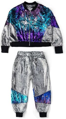 سترات وسراويل بومبر للأولاد والبنات، سترة وسروال بأكمام طويلة بسحاب، زي ترتر لامع للأطفال in Kuwait