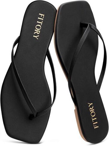 FITORY Women's Square Toe Flip Flops Comfortable Flat Thong Sandals | Memory Foam Insole,Casual Dressy Slides,Durable Non-slip Outsole,Vegan Leather,Summer Beach Indoor Outdoor Wear in Saudi Arabia
