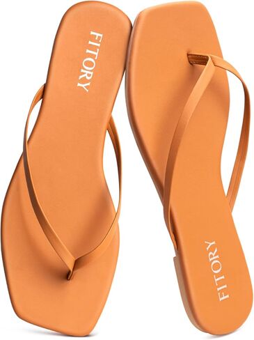FITORY Womens Flip Flops, Square Open Toe Leather Thong Sandals, Comfortable and Dressy Flat Slides on Summer 2026 for Casual Walking Size 6-11 in Saudi Arabia