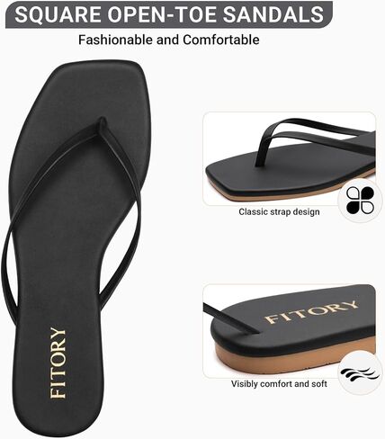 FITORY Women's Square Toe Flip Flops Comfortable Flat Thong Sandals | Memory Foam Insole,Casual Dressy Slides,Durable Non-slip Outsole,Vegan Leather,Summer Beach Indoor Outdoor Wear in Saudi Arabia