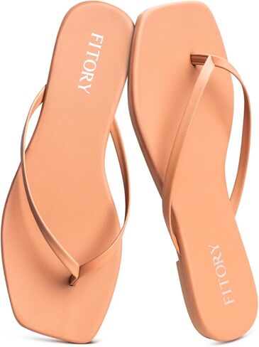 FITORY Women's Square Toe Flip Flops Comfortable Flat Thong Sandals | Memory Foam Insole,Casual Dressy Slides,Durable Non-slip Outsole,Vegan Leather,Summer Beach Indoor Outdoor Wear in Saudi Arabia