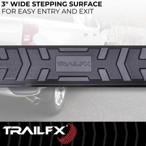 قضبان TrailFX Nerf لعام 2019-2025 شيفروليه سيلفرادو 1500 كابينة مزدوجة من التيتانيوم الأسود المطلي بمسحوق الألومنيوم 4.5 بوصة خطوات جانبية سداسية مع وسادات خطوة مجموعة تثبيت لوحة الروك من لوحتي تشغيل in Saudi Arabia