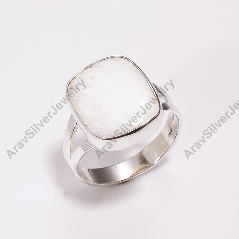 Natural Raw Scolecite Gemstone 925 Sterling Silver White Stone Handmade Statement Stacking Boho Ring Jewelry Gift for Her in Kuwait