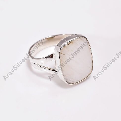 Natural Raw Scolecite Gemstone 925 Sterling Silver White Stone Handmade Statement Stacking Boho Ring Jewelry Gift for Her in Kuwait
