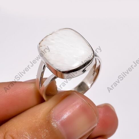 Natural Raw Scolecite Gemstone 925 Sterling Silver White Stone Handmade Statement Stacking Boho Ring Jewelry Gift for Her in Kuwait