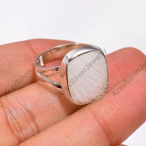 Natural Raw Scolecite Gemstone 925 Sterling Silver White Stone Handmade Statement Stacking Boho Ring Jewelry Gift for Her in Kuwait