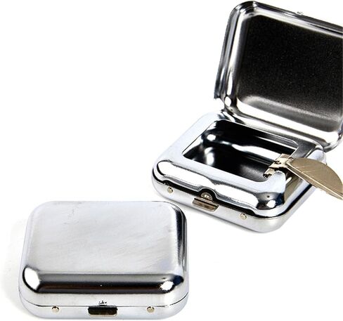 Mini Pocket Ashtray Windproof Ashtray with Lid, Stainless Steel Car Ash Tray for Compact Cigarette Snuffers, Indoor/Outdoor, 2.36 Inch, Silver in Saudi Arabia