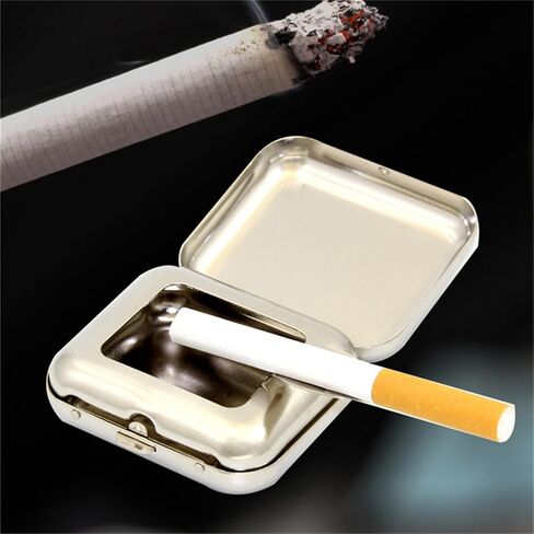 Mini Pocket Ashtray Windproof Ashtray with Lid, Stainless Steel Car Ash Tray for Compact Cigarette Snuffers, Indoor/Outdoor, 2.36 Inch, Silver in Saudi Arabia