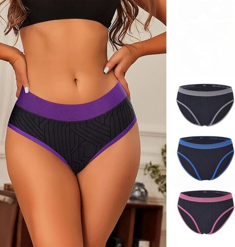 5PCS Women's Seamless Low-Rise Color Block Bikini Briefs, Fashion Ladies Underwear with Cotton Crotch(Large) in Saudi Arabia