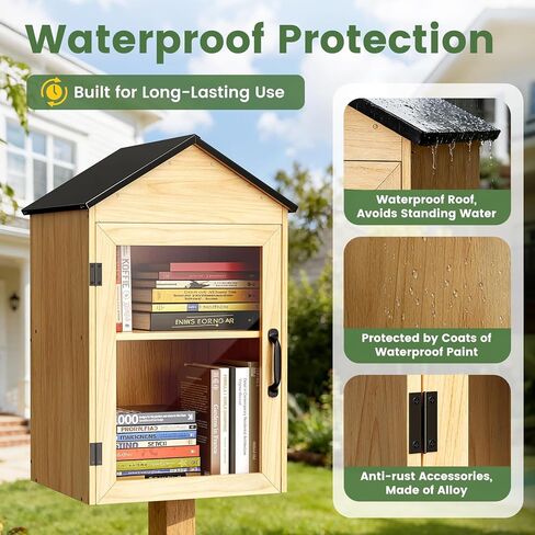 Outdoor Library Book Box Storage, 2 Tier Waterproof Solid Wood Cabinet for DIY, Community & School Sharing – Weatherproof Neighborhood Book Exchange for Literature, Magazines & Newspapers in Kuwait