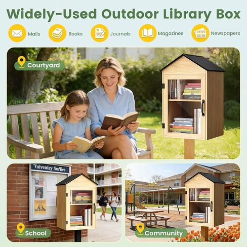 Outdoor Library Book Box Storage, 2 Tier Waterproof Solid Wood Cabinet for DIY, Community & School Sharing – Weatherproof Neighborhood Book Exchange for Literature, Magazines & Newspapers in Kuwait