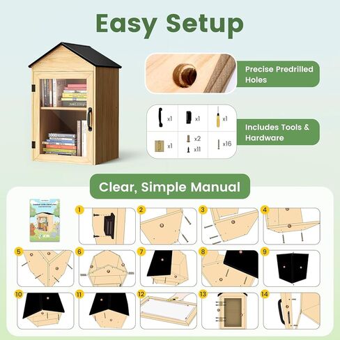 Outdoor Library Book Box Storage, 2 Tier Waterproof Solid Wood Cabinet for DIY, Community & School Sharing – Weatherproof Neighborhood Book Exchange for Literature, Magazines & Newspapers in Kuwait