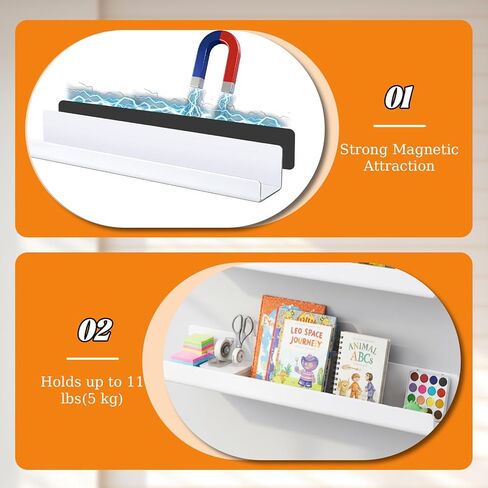 عبوتان من رف الكتب المغناطيسي مع حامل أقلام، لوحة عرض أكريليك قابلة لإعادة الاستخدام مقاس 17 بوصة لعرض الكتب للوحات البيضاء والفصول الدراسية والمنزل، تخزين خالٍ من المواد اللاصقة بسعة 11 رطل (أبيض) in Kuwait