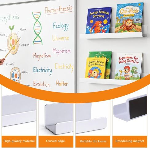 عبوتان من رف الكتب المغناطيسي مع حامل أقلام، لوحة عرض أكريليك قابلة لإعادة الاستخدام مقاس 17 بوصة لعرض الكتب للوحات البيضاء والفصول الدراسية والمنزل، تخزين خالٍ من المواد اللاصقة بسعة 11 رطل (أبيض) in Kuwait