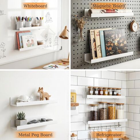 عبوتان من رف الكتب المغناطيسي مع حامل أقلام، لوحة عرض أكريليك قابلة لإعادة الاستخدام مقاس 17 بوصة لعرض الكتب للوحات البيضاء والفصول الدراسية والمنزل، تخزين خالٍ من المواد اللاصقة بسعة 11 رطل (أبيض) in Kuwait