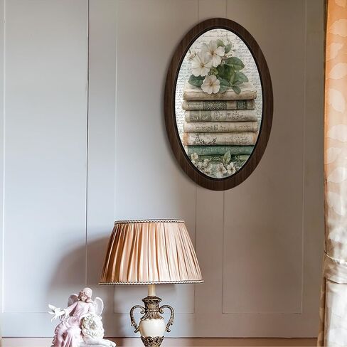 BIWSHA خمر كتاب بيضاوي جدار الفن ديكور المكتبة، عشاق الكتب هدايا النادي، ريفي الأزهار Bookish مؤطرة خشبية جدار الفن شنقا ديكور غرفة لغرفة المعيشة مكتبة المنزل، 10.2x15.7 بوصة in Kuwait