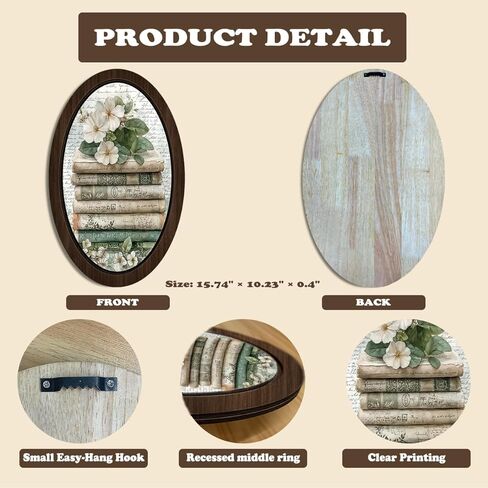 BIWSHA خمر كتاب بيضاوي جدار الفن ديكور المكتبة، عشاق الكتب هدايا النادي، ريفي الأزهار Bookish مؤطرة خشبية جدار الفن شنقا ديكور غرفة لغرفة المعيشة مكتبة المنزل، 10.2x15.7 بوصة in Kuwait