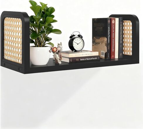 أرفف عائمة للجدار، أرفف عائمة سوداء ديكور رف الحمام، أرفف كتب الحضانة لغرفة المعيشة، أرفف حائط الروطان لغرفة النوم، منظم أرفف خشبية عائمة للمطبخ in Kuwait