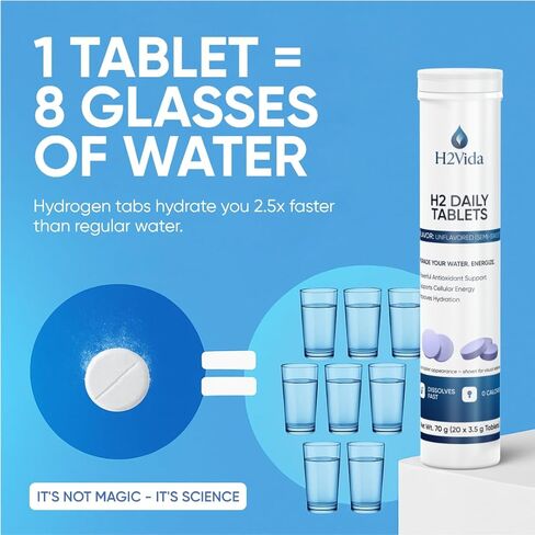 أقراص ماء الهيدروجين - مكمل المغنيسيوم للطاقة والتخلص من السموم والترطيب والتركيز - معزز الطاقة - عبوة واحدة بنكهة التوت 20 قرصًا in Kuwait