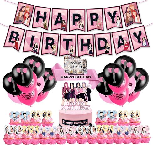 مجموعة لوازم حفلات اعياد الميلاد بي تي اس لفتيان بانجتان تتضمن لافتة - 1 زينة كيك - 24 قطعة علوية للكب كيك - 16 بالون - 40 ملصق in Kuwait