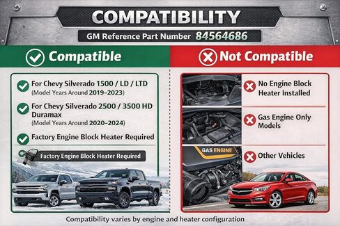 84564686 متوافق مع سلك سخان Duramax Block، متوافق مع موديلات شيفروليه سيلفرادو 1500 / LD/LTD وشاحنات Silverado 2500/3500 HD المجهزة بسخان كتلة المحرك في المصنع in Kuwait