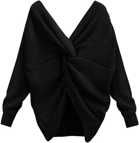YEKEYI Women's V-Neck Back Criss Cross Knitted Sweaters Long Sleeve Jumper Crop Tops in Saudi Arabia
