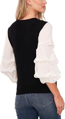 Cece Women's Ruffled Imitation Pearl-Detail Lantern Sleeve Sweater in Saudi Arabia