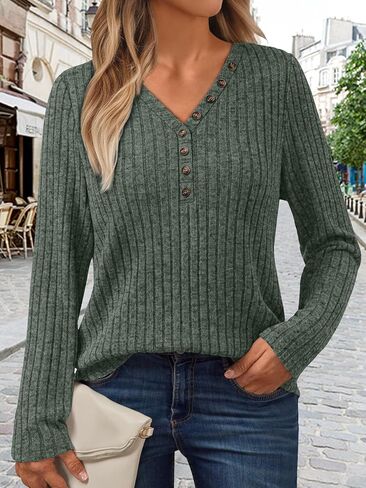 Sweater for Women Long Sleeve Shirts Dressy Casual Tunic Tops Deep V Neck Sweaters Fall Outfits 2025 in Saudi Arabia