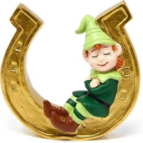 Gift Boutique St. Patrick’s Day Leprechaun on Golden Horseshoe Figurine – Resin Irish Decoration, Lucky Charm Ornament for Home, Office & Holiday Decor in Saudi Arabia